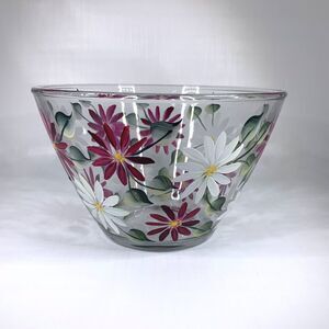 Hand Painted Heavy Glass Serving Bowl Farmhouse Cottagecore Easter Spring